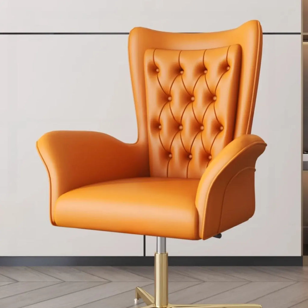 Modern Orange Executive Swivel Chair with Tufted Leather