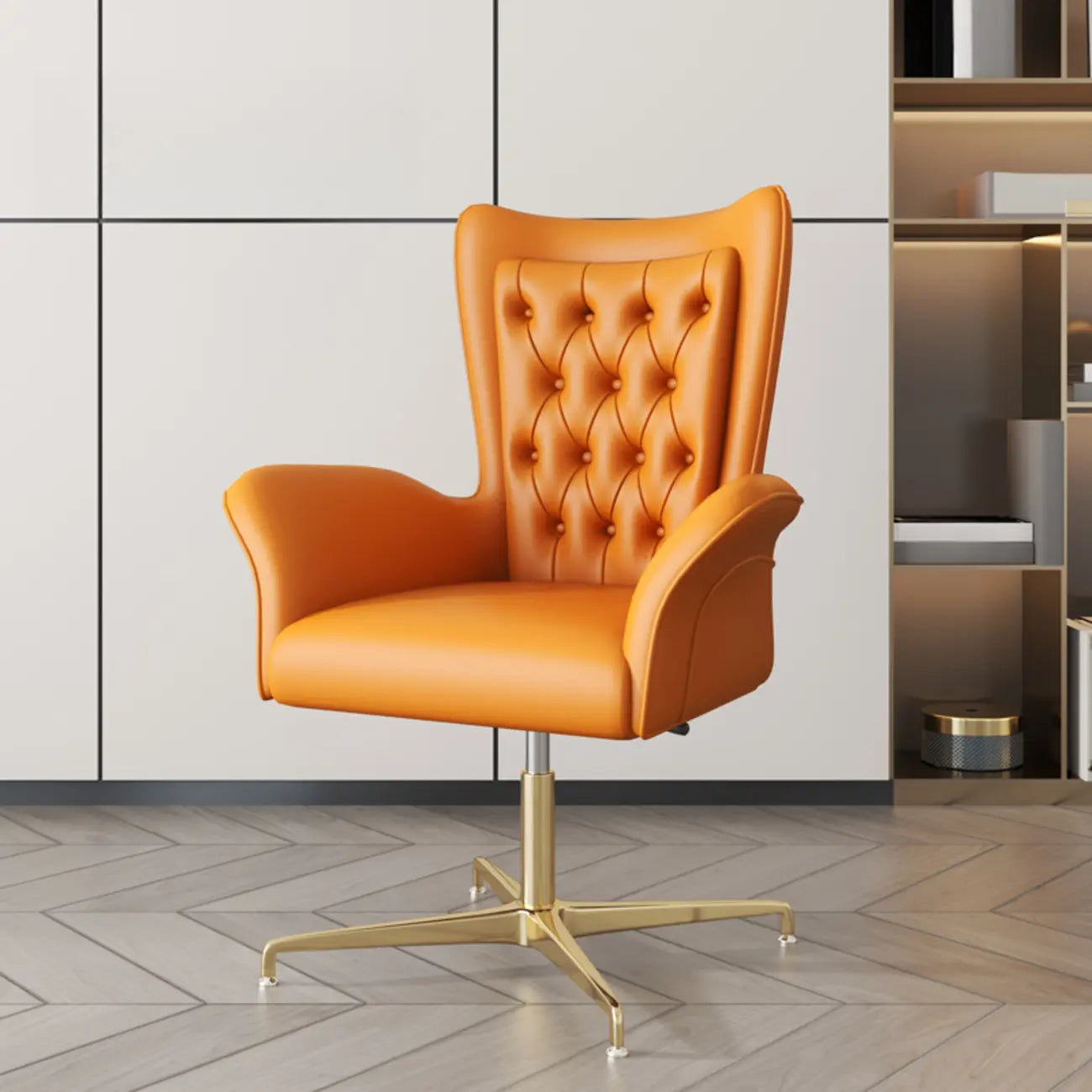 Modern Orange Executive Swivel Chair with Tufted Leather
