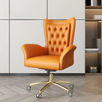 Modern Orange Executive Swivel Chair with Tufted Leather