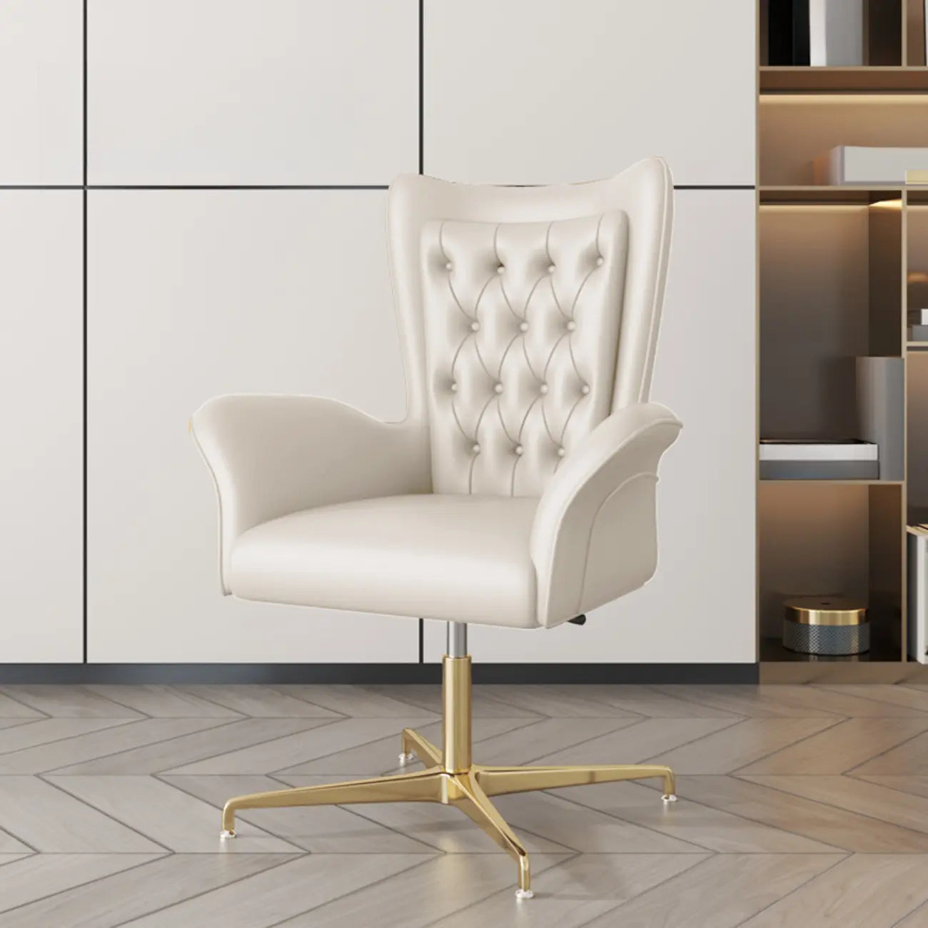 Modern Orange Executive Swivel Chair with Tufted Leather