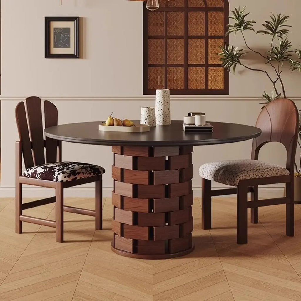 Modern Round Pedestal Dining Table with Slate Top
