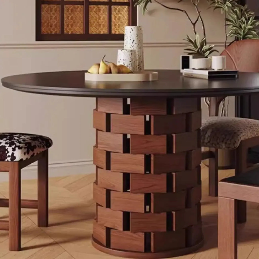 Modern Round Pedestal Dining Table with Slate Top