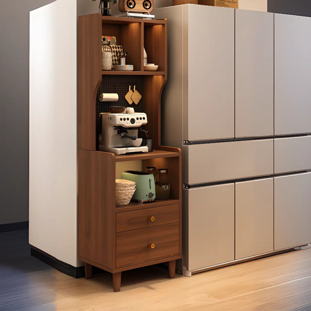 Modern Narrow Wood Kitchen Sideboard Open Storage