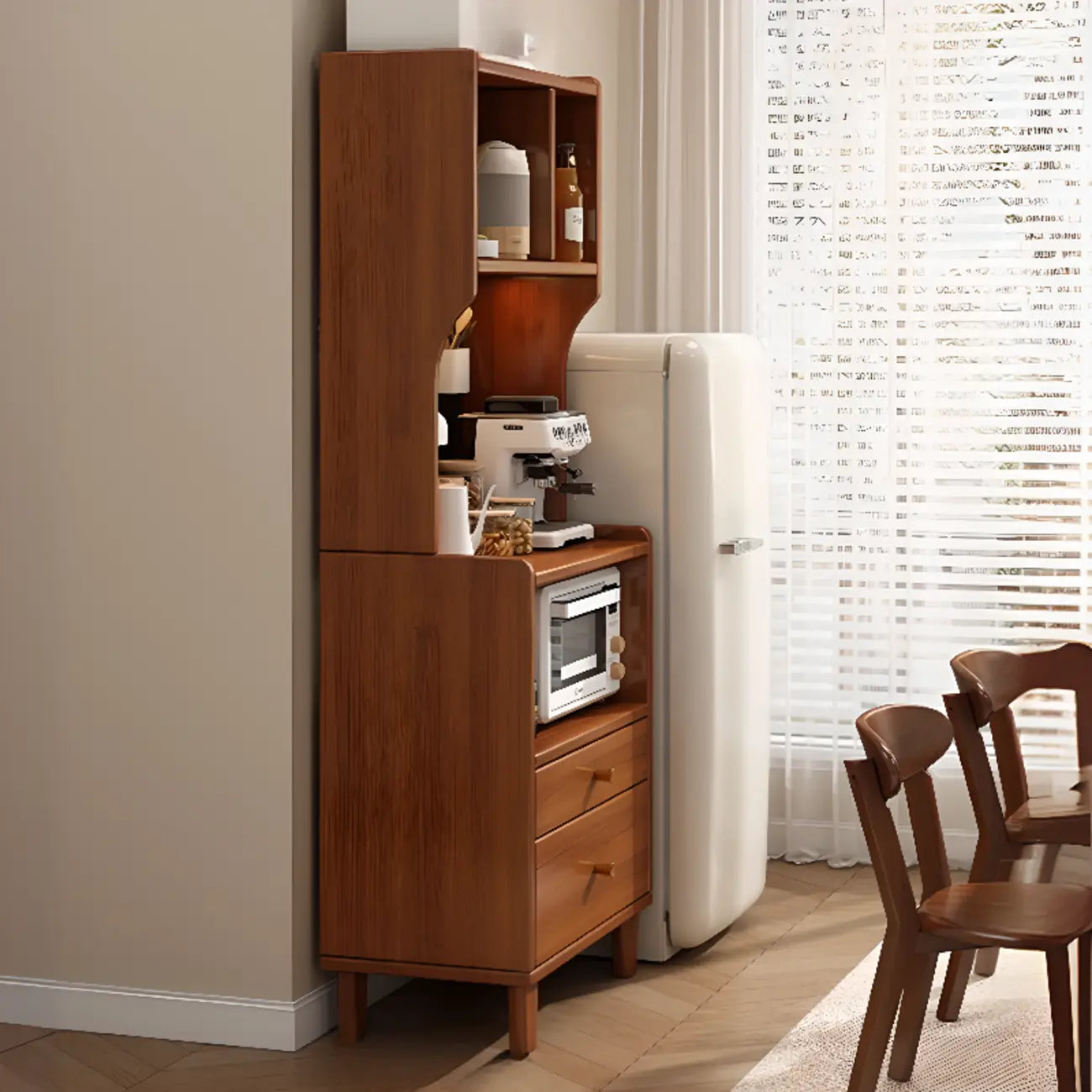 Modern Narrow Wood Kitchen Sideboard Open Storage