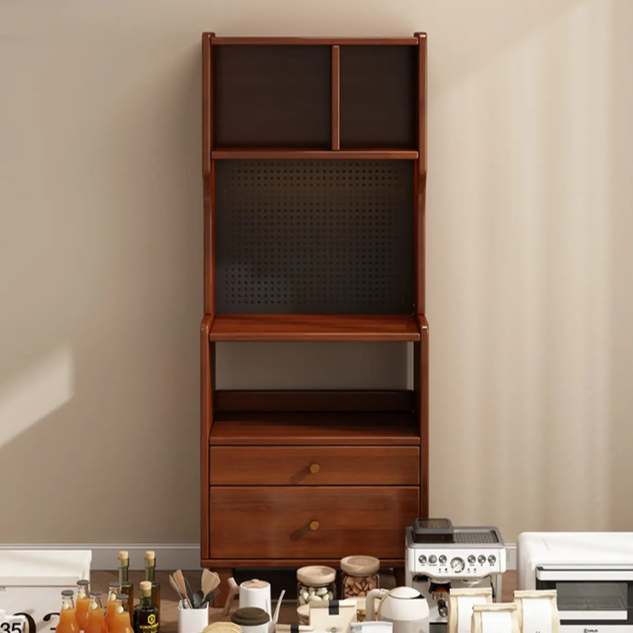 Modern Narrow Wood Kitchen Sideboard Open Storage