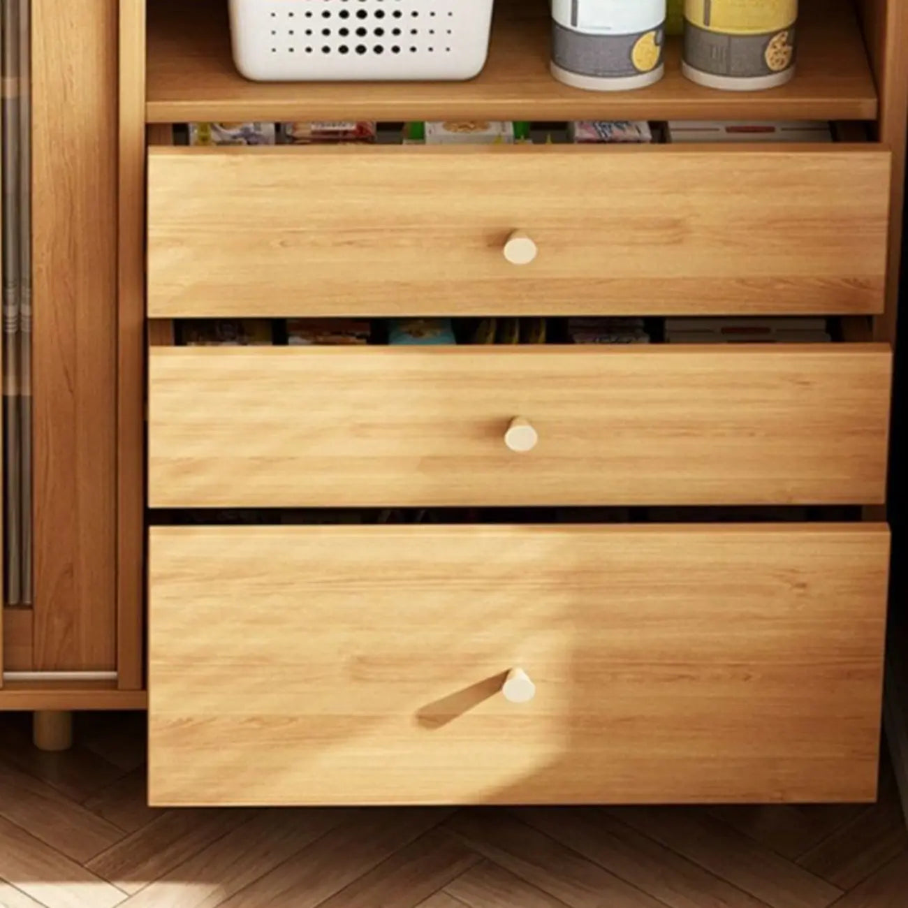 Modern Wood Narrow Sideboard with Sliding Doors