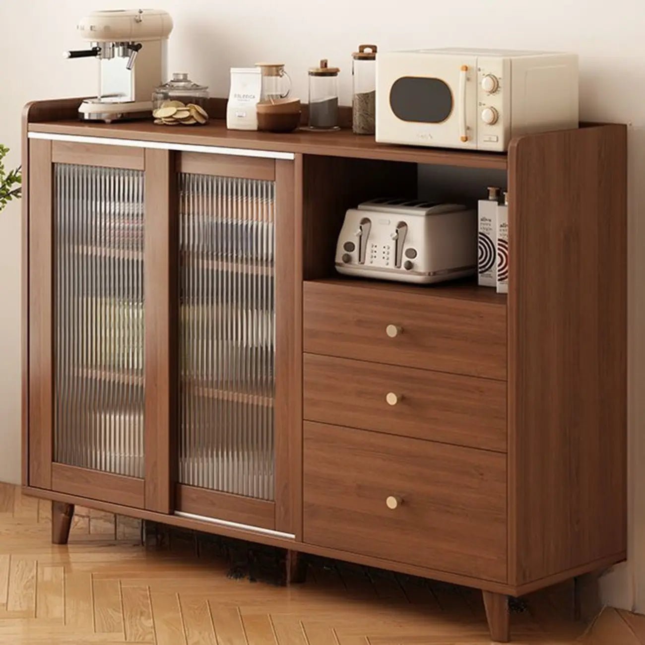 Modern Wood Narrow Sideboard with Sliding Doors