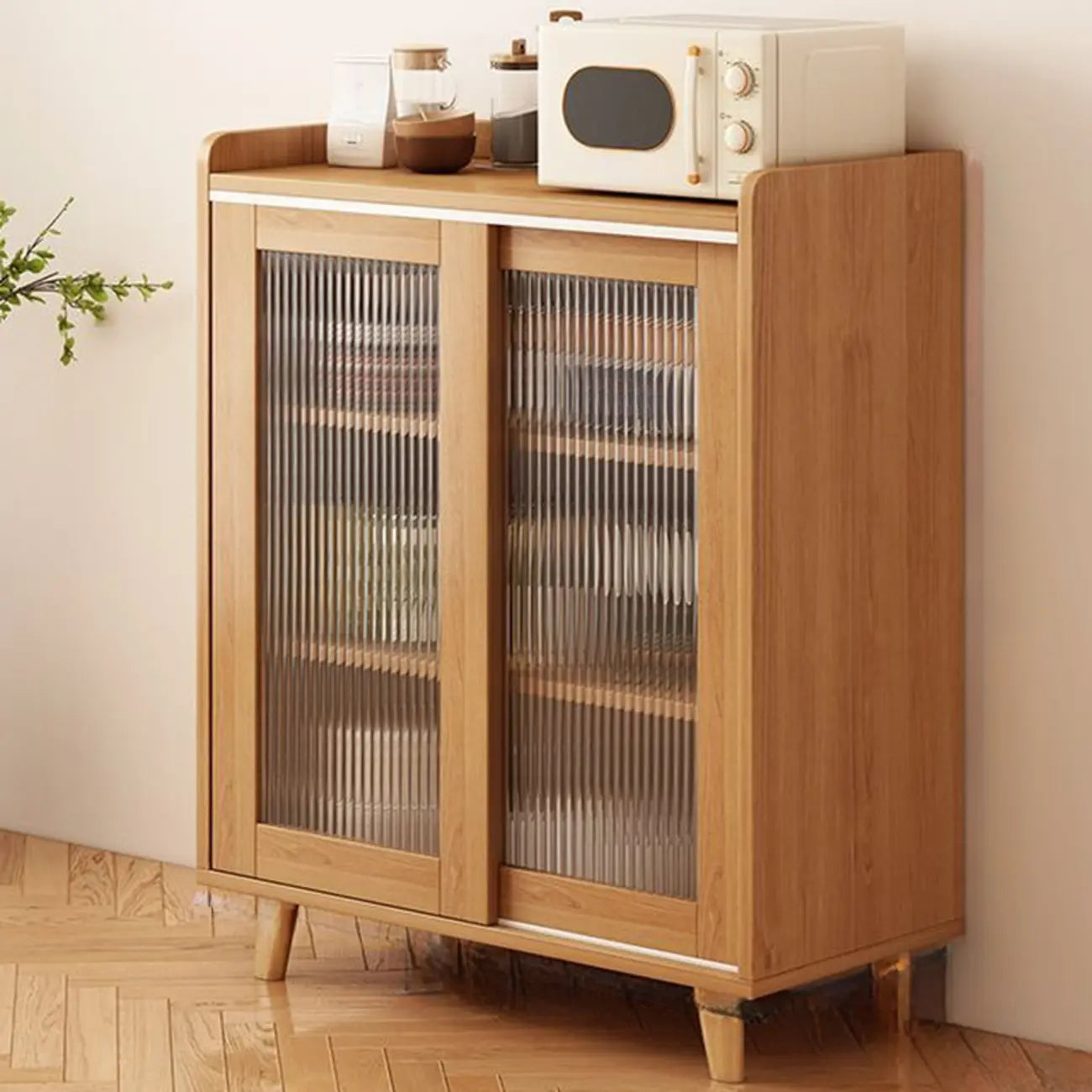 Modern Wood Narrow Sideboard with Sliding Doors