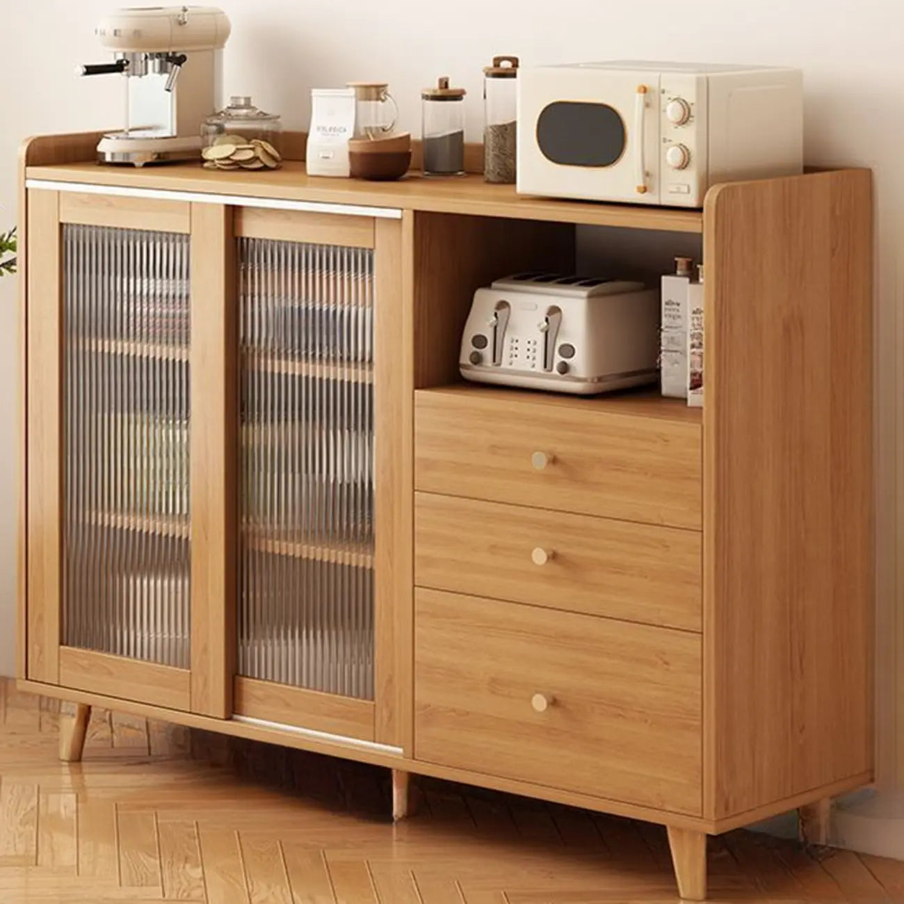 Modern Wood Narrow Sideboard with Sliding Doors