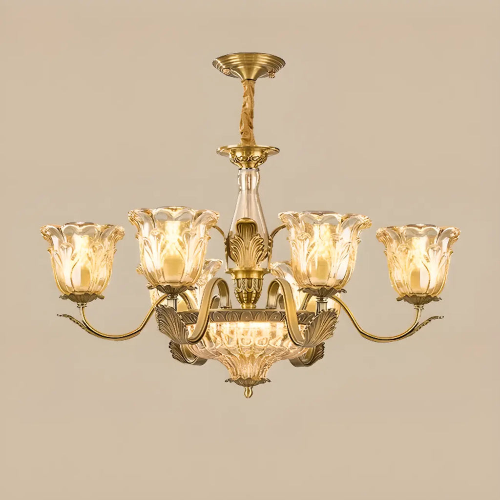 Gold Floral Glass Crystal Linear Modern Chandelier
