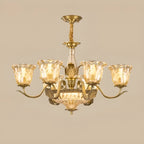 Gold Floral Glass Crystal Linear Modern Chandelier