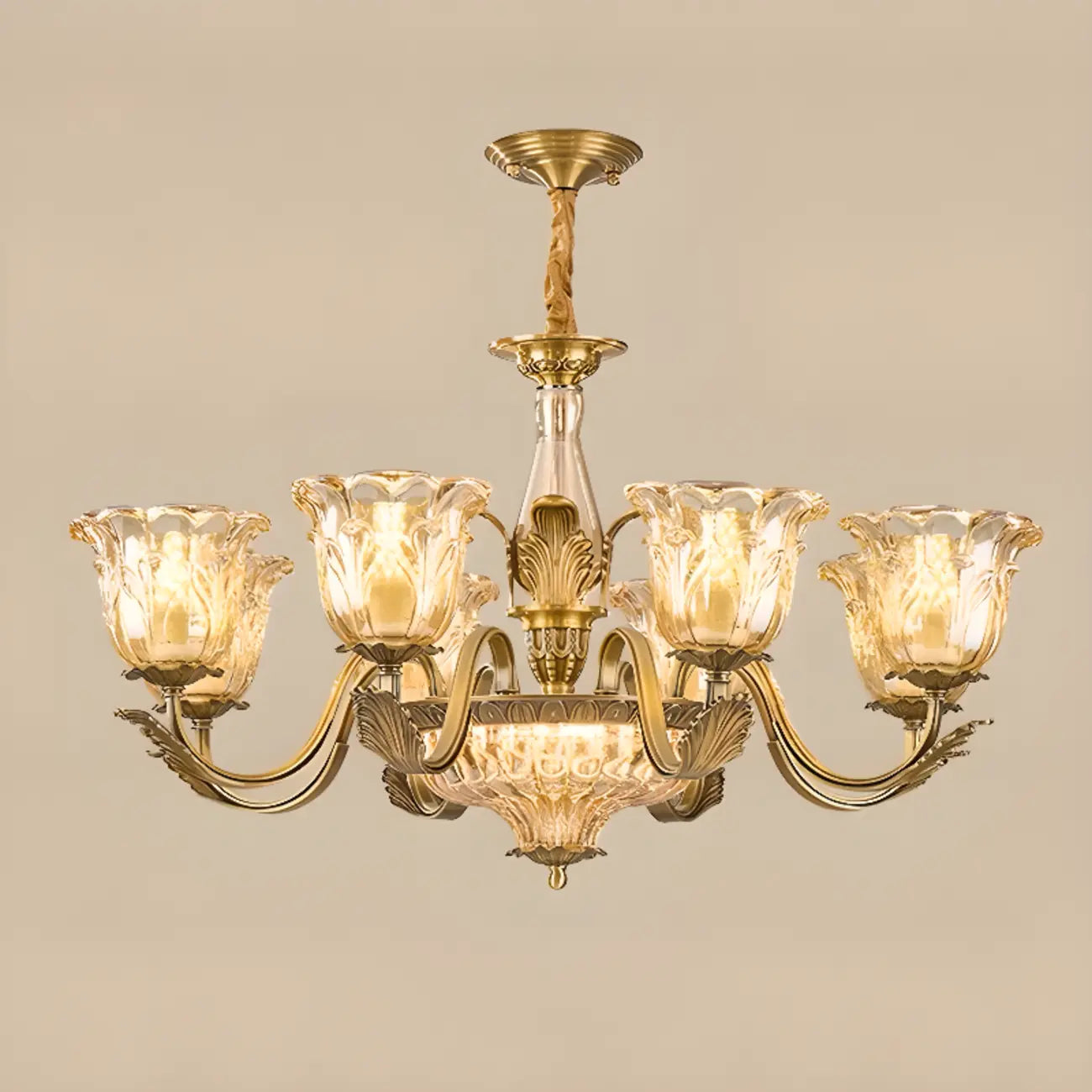 Gold Floral Glass Crystal Linear Modern Chandelier