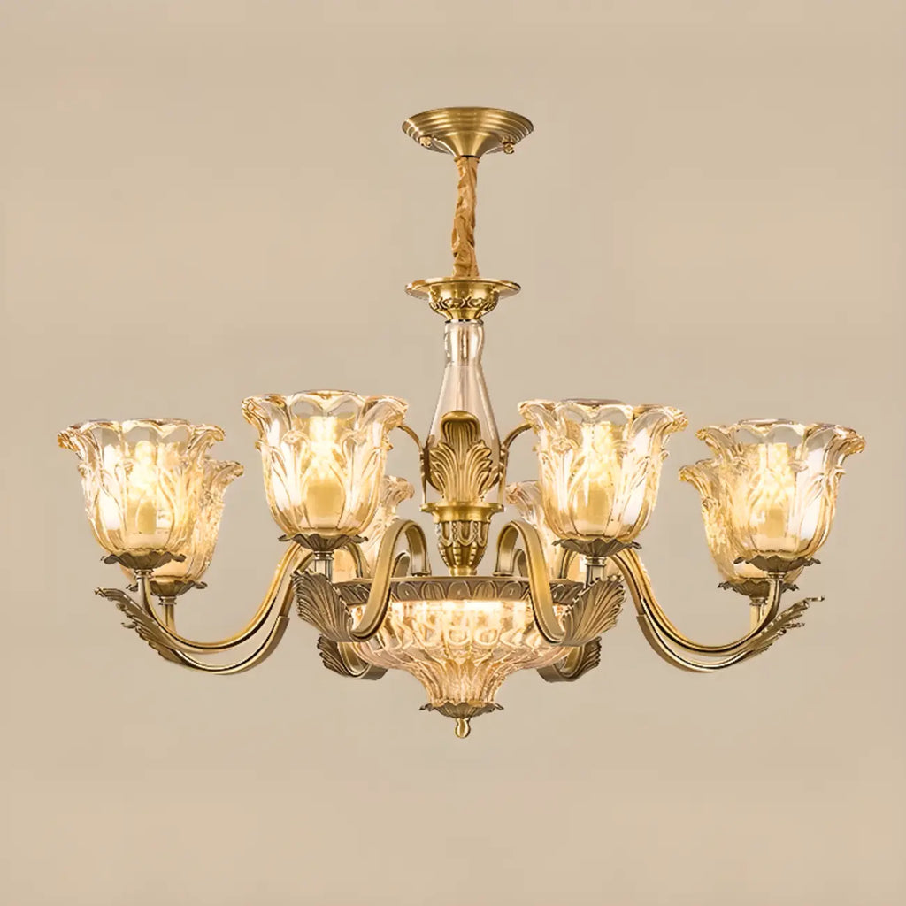 Gold Floral Glass Crystal Linear Modern Chandelier