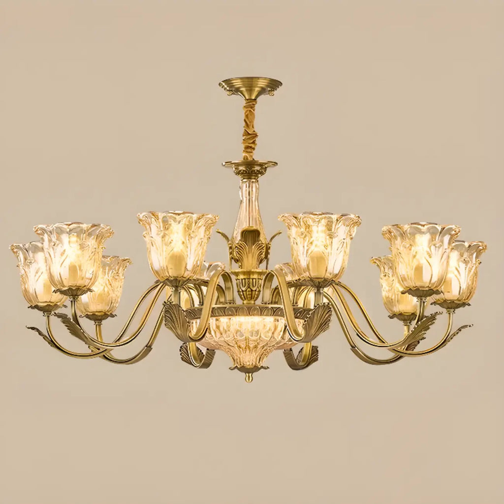 Gold Floral Glass Crystal Linear Modern Chandelier