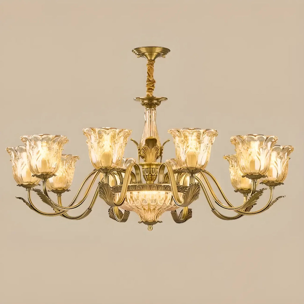 Gold Floral Glass Crystal Linear Modern Chandelier