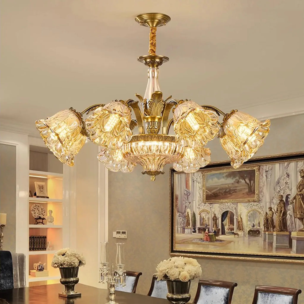 Gold Floral Glass Crystal Linear Modern Chandelier