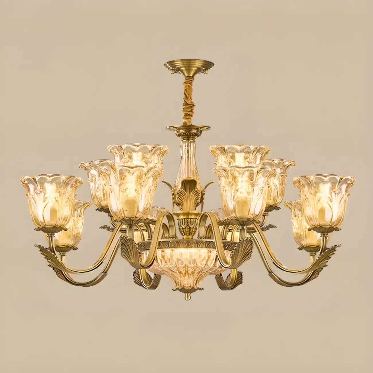 Gold Floral Glass Crystal Linear Modern Chandelier
