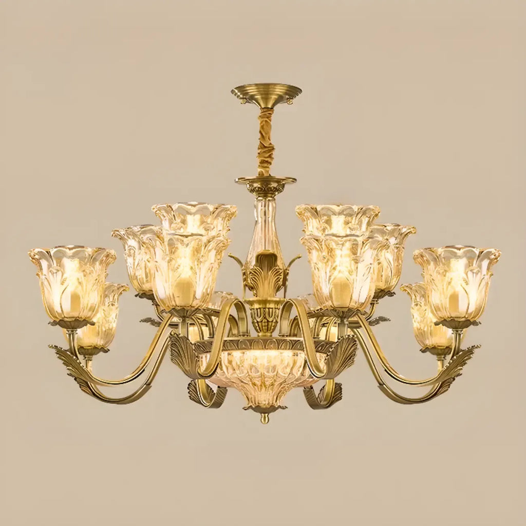 Gold Floral Glass Crystal Linear Modern Chandelier