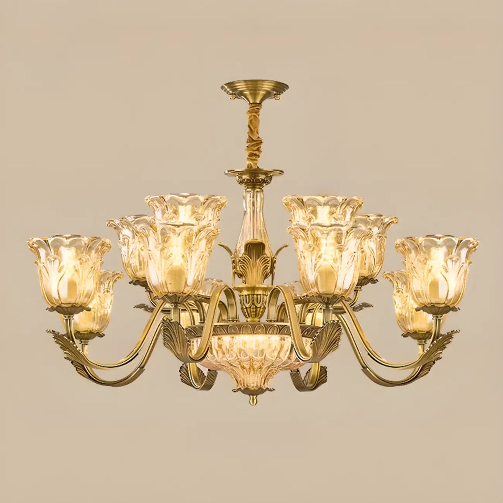 Gold Floral Glass Crystal Linear Modern Chandelier