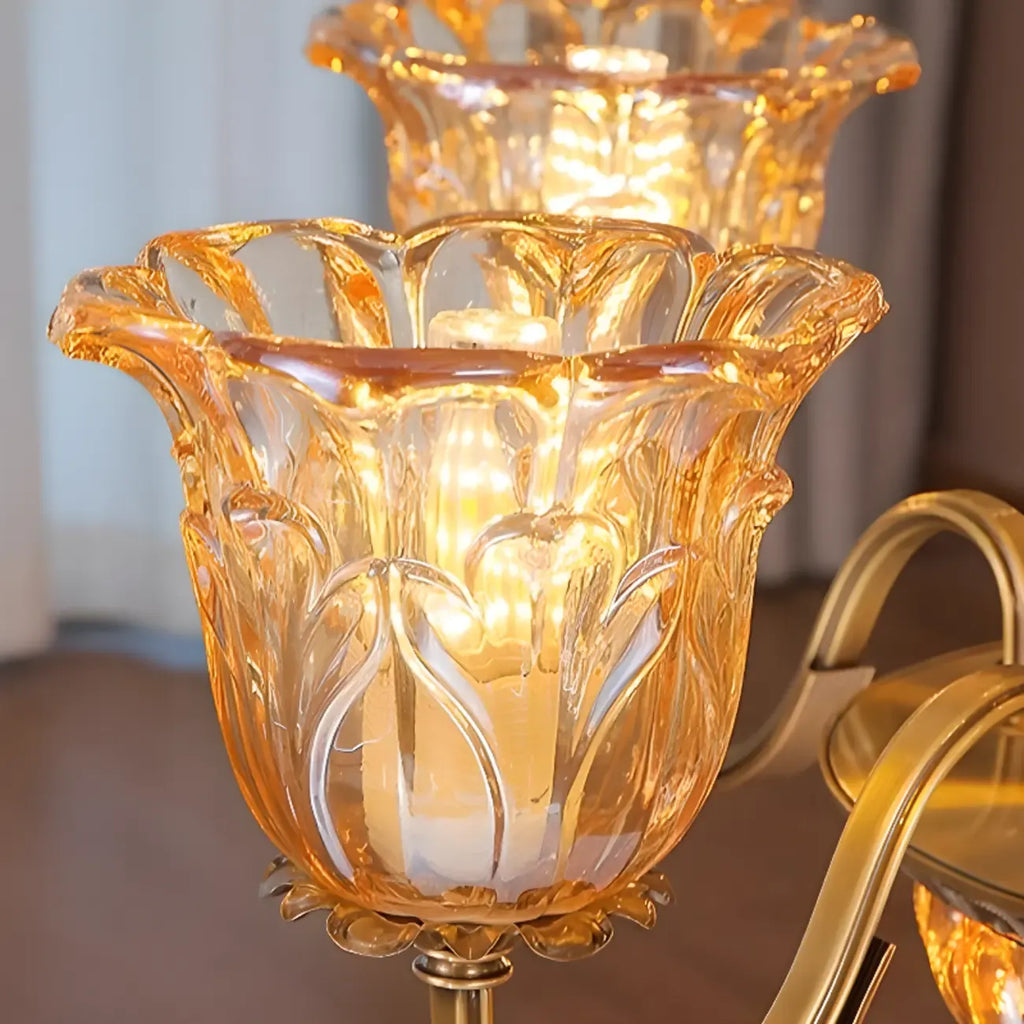 Gold Floral Glass Crystal Linear Modern Chandelier