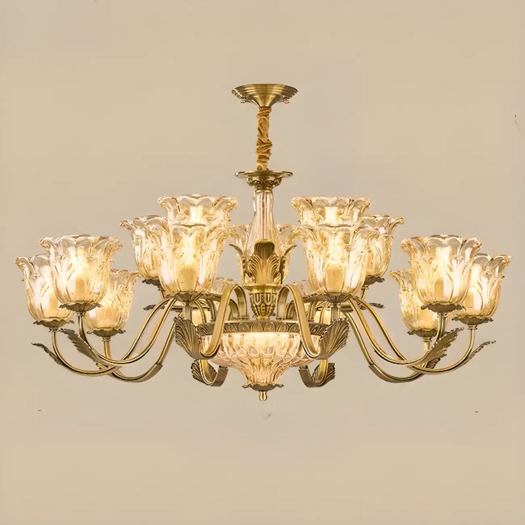 Gold Floral Glass Crystal Linear Modern Chandelier