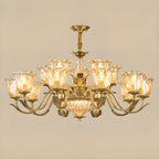 Gold Floral Glass Crystal Linear Modern Chandelier