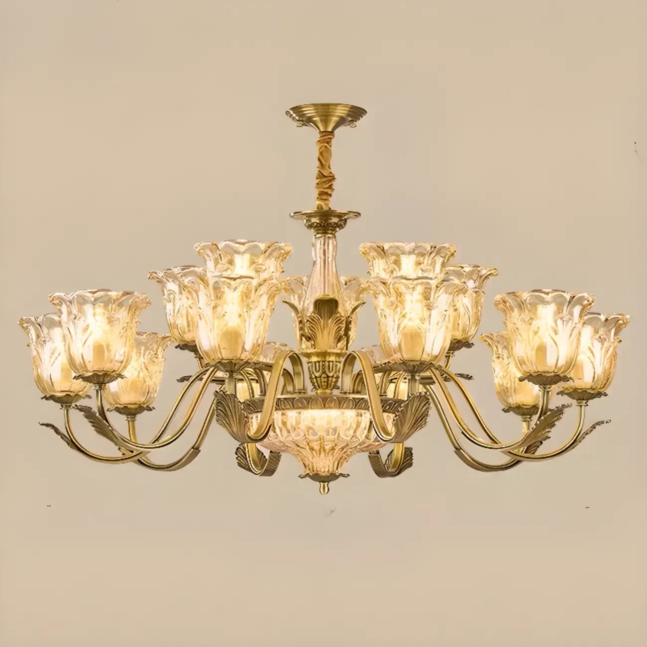 Gold Floral Glass Crystal Linear Modern Chandelier