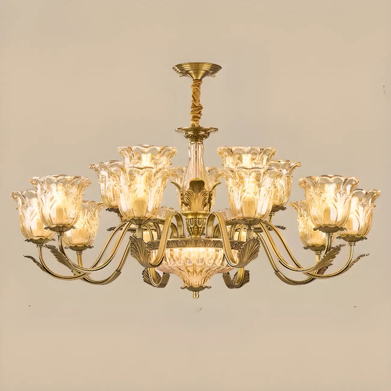 Gold Floral Glass Crystal Linear Modern Chandelier