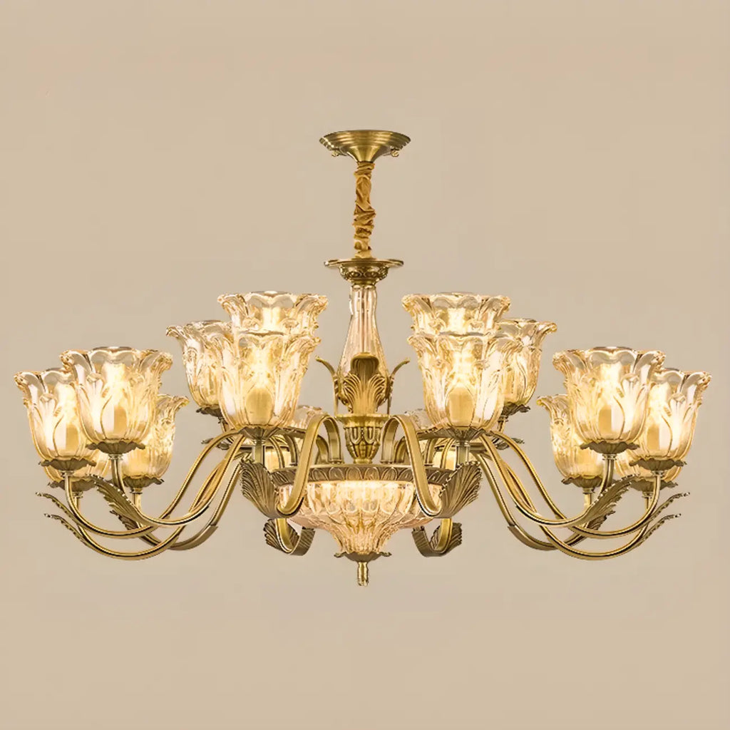 Gold Floral Glass Crystal Linear Modern Chandelier
