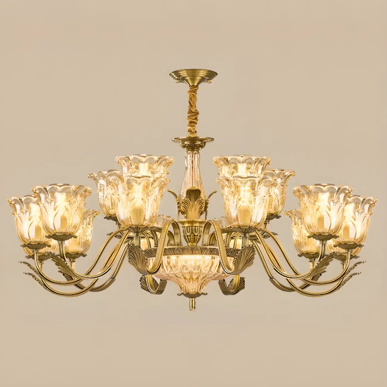 Gold Floral Glass Crystal Linear Modern Chandelier