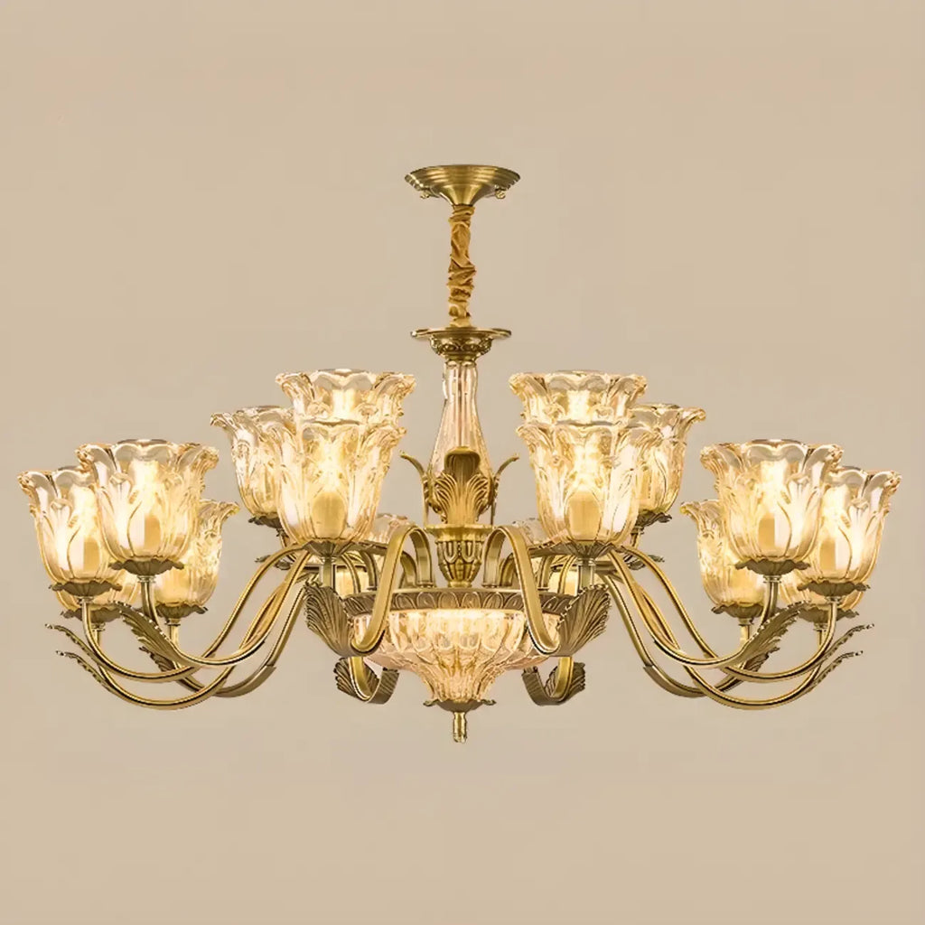 Gold Floral Glass Crystal Linear Modern Chandelier