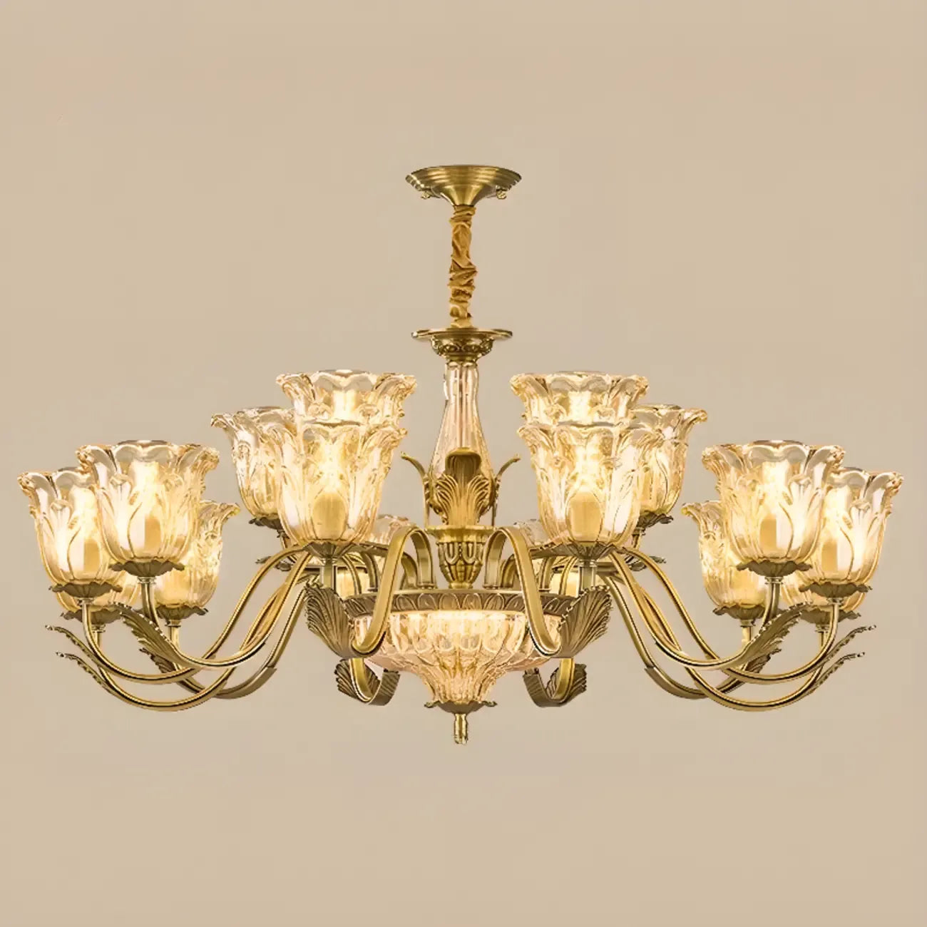 Gold Floral Glass Crystal Linear Modern Chandelier