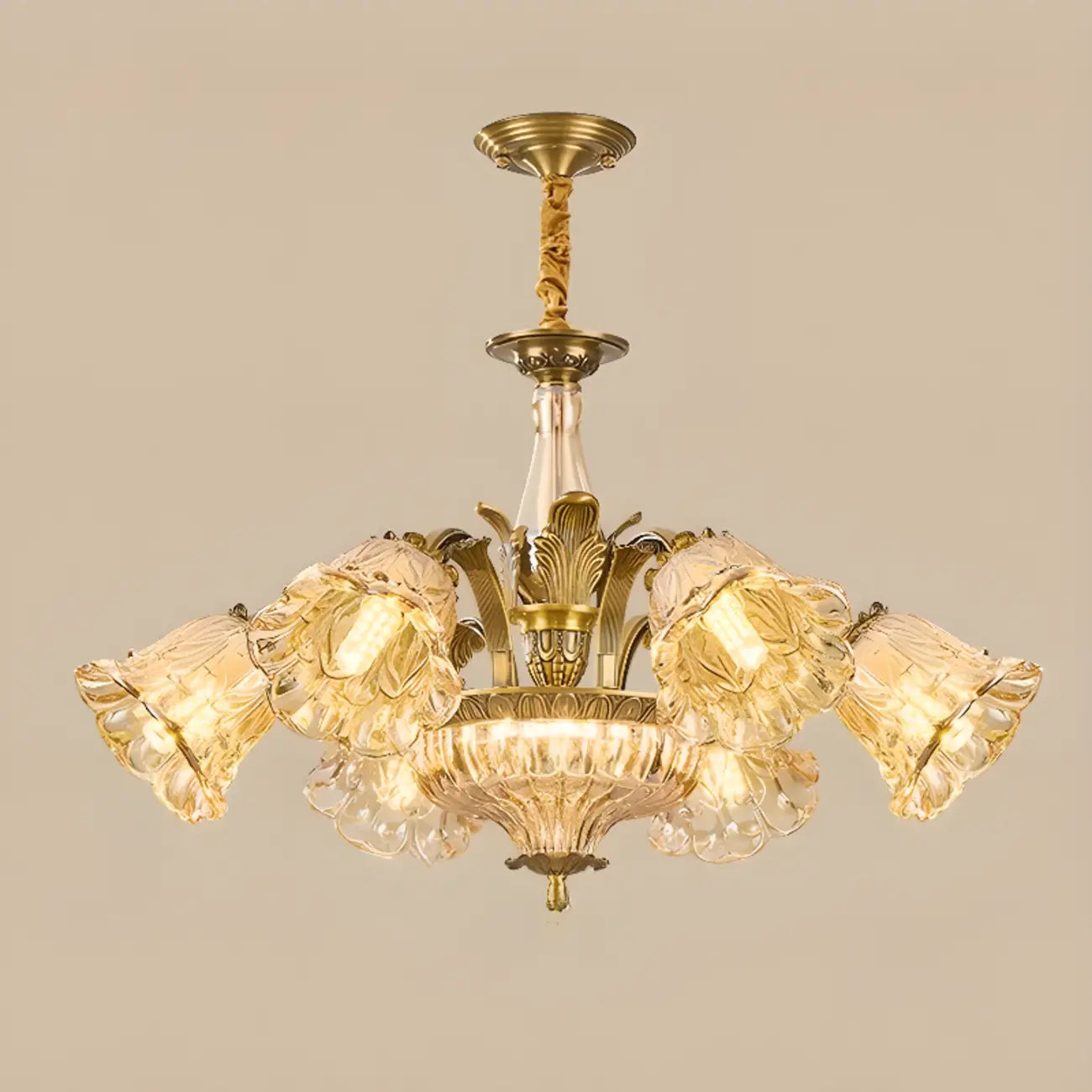Gold Floral Glass Crystal Linear Modern Chandelier