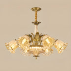 Gold Floral Glass Crystal Linear Modern Chandelier