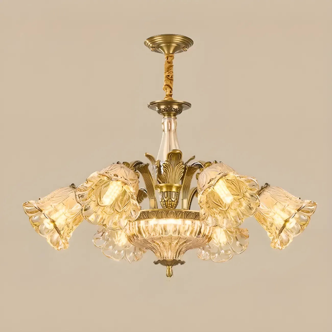 Gold Floral Glass Crystal Linear Modern Chandelier