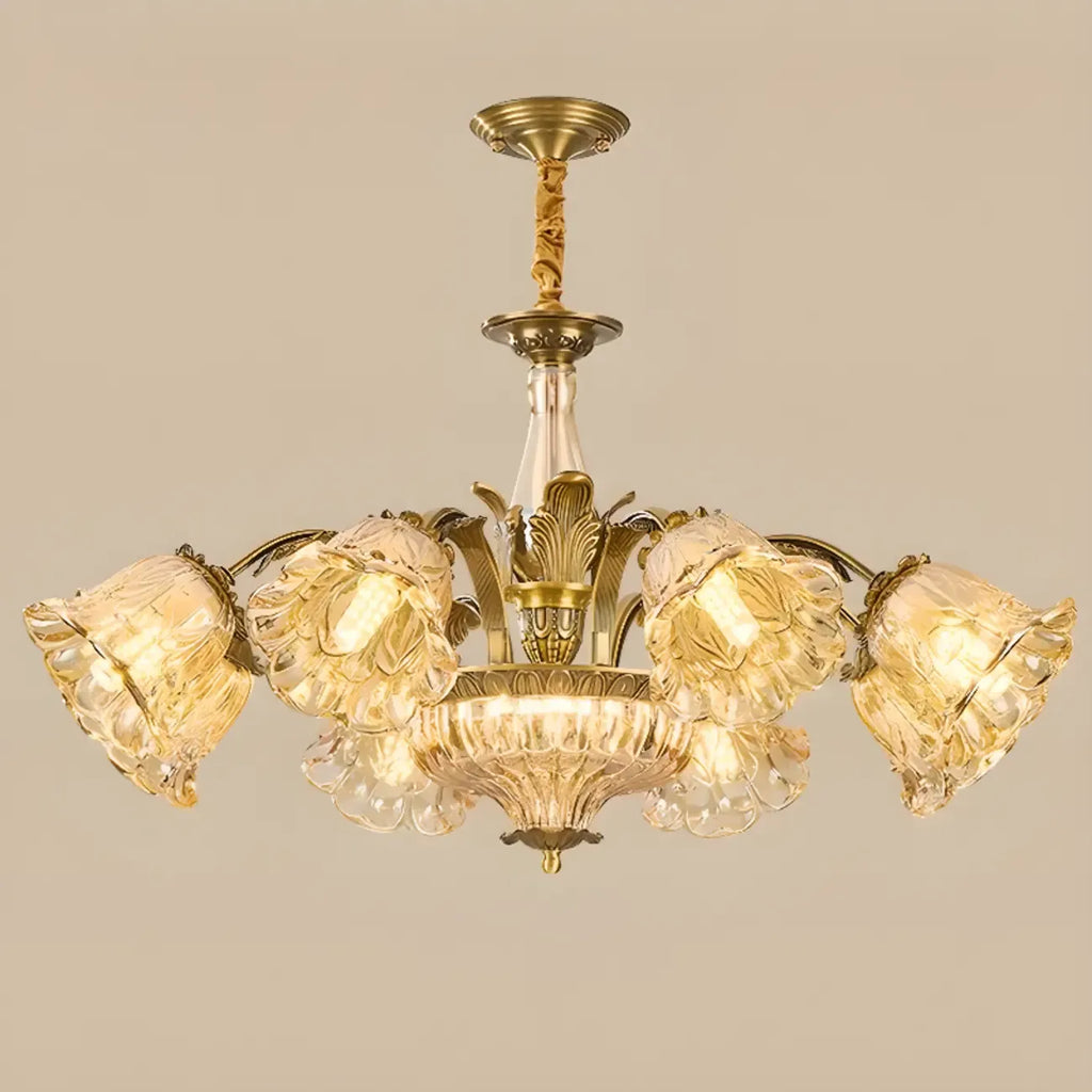 Gold Floral Glass Crystal Linear Modern Chandelier