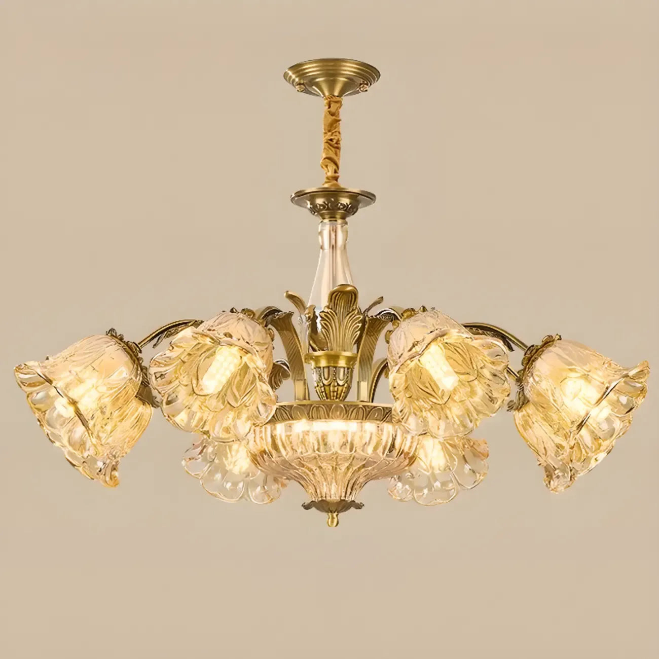 Gold Floral Glass Crystal Linear Modern Chandelier