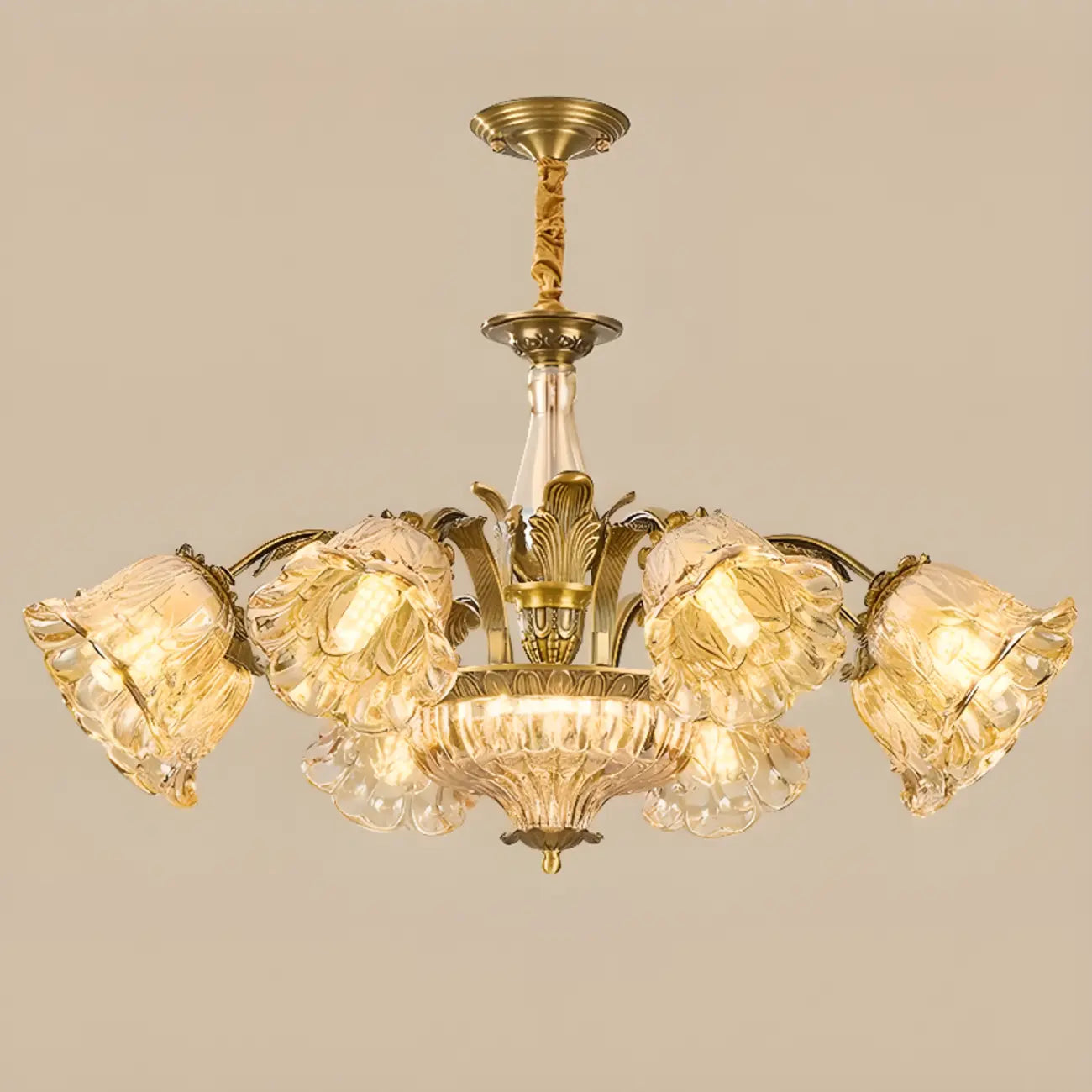 Gold Floral Glass Crystal Linear Modern Chandelier