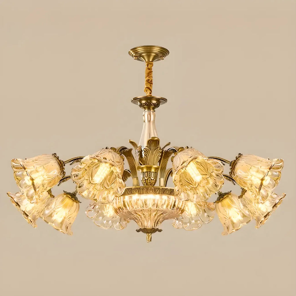 Gold Floral Glass Crystal Linear Modern Chandelier