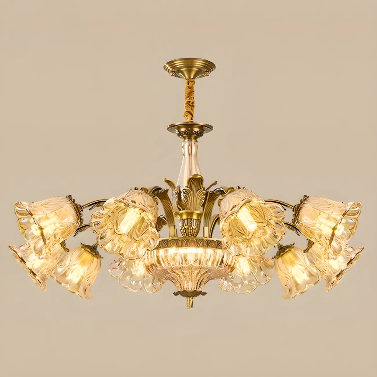 Gold Floral Glass Crystal Linear Modern Chandelier