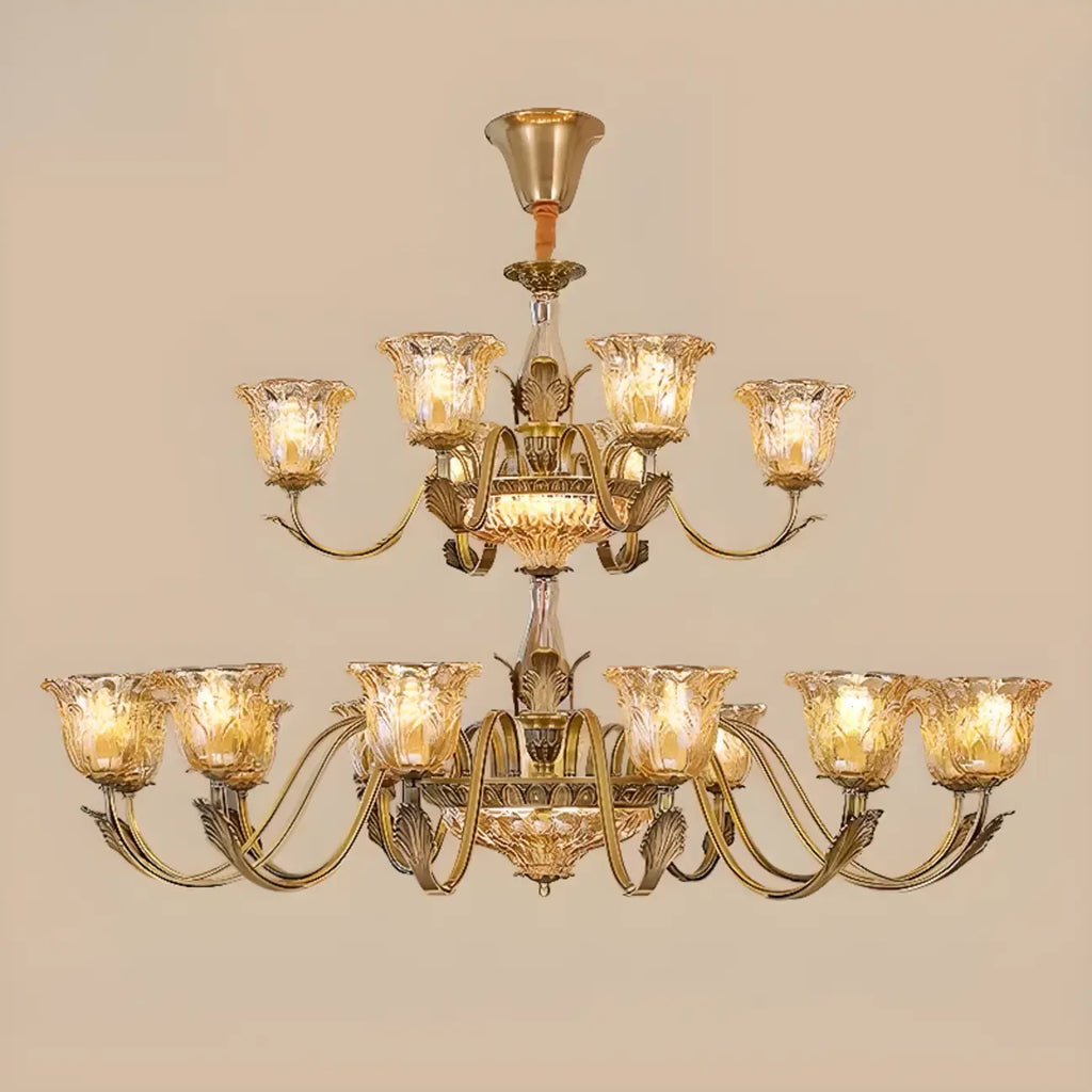 Gold Floral Glass Crystal Linear Modern Chandelier