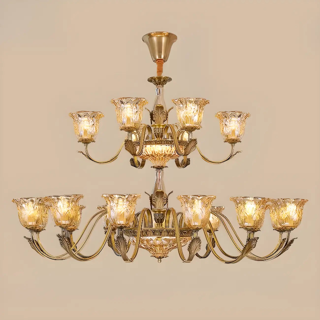 Gold Floral Glass Crystal Linear Modern Chandelier