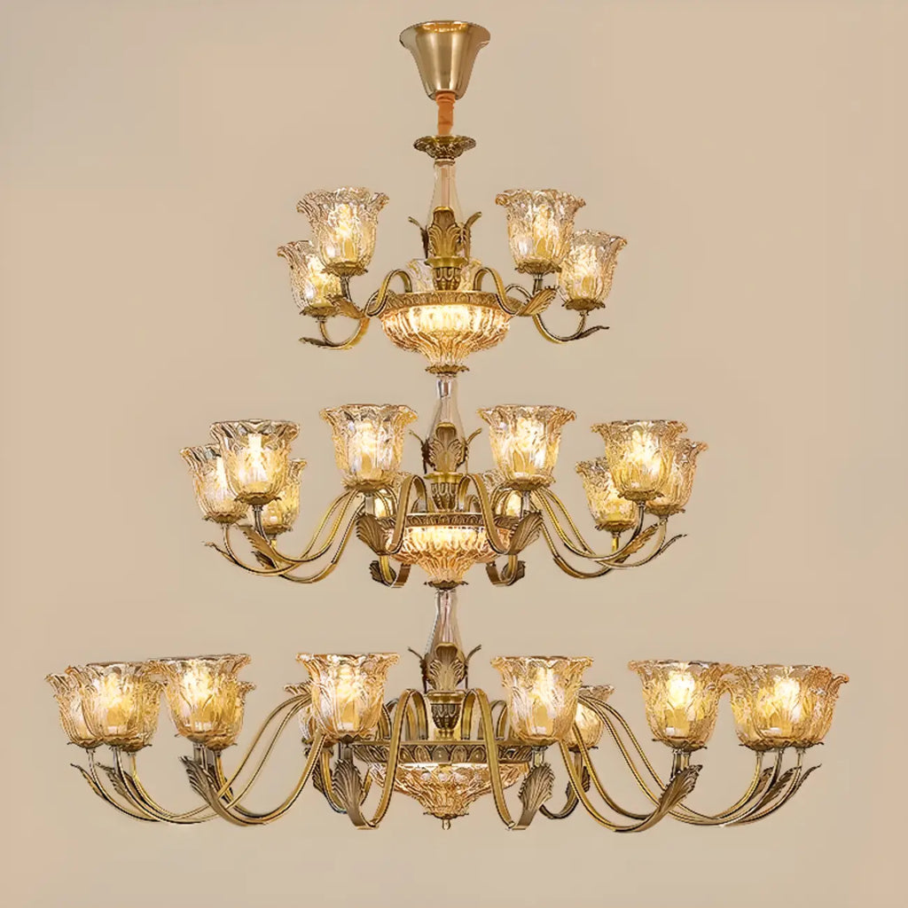 Gold Floral Glass Crystal Linear Modern Chandelier