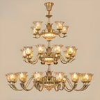 Gold Floral Glass Crystal Linear Modern Chandelier