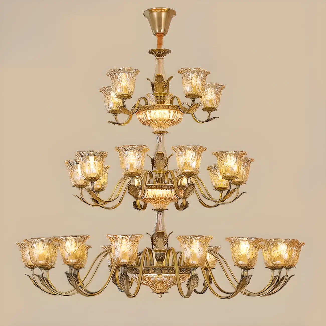 Gold Floral Glass Crystal Linear Modern Chandelier