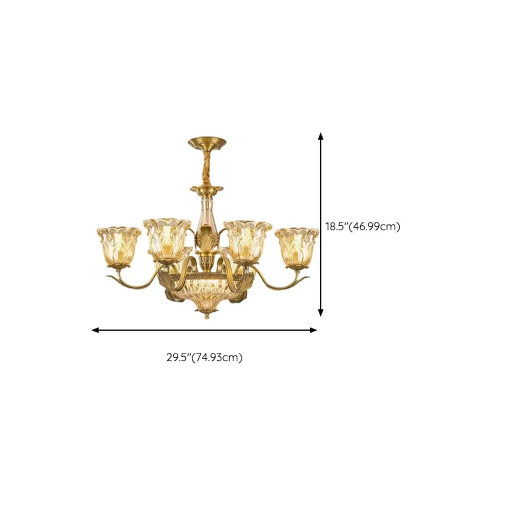 Gold Floral Glass Crystal Linear Modern Chandelier