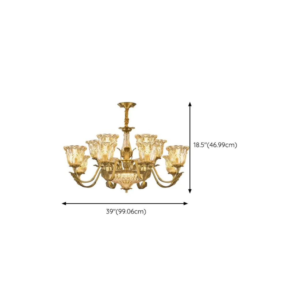 Gold Floral Glass Crystal Linear Modern Chandelier