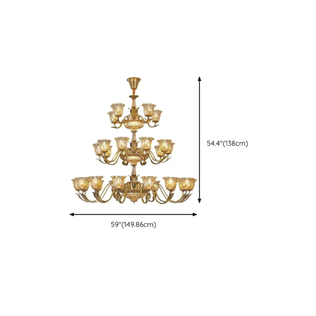 Gold Floral Glass Crystal Linear Modern Chandelier