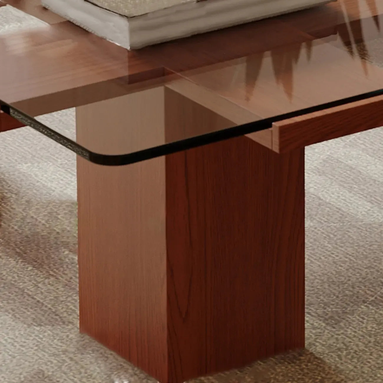 Square Modern Glass Wood Four Legs Coffee Table