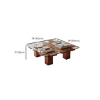 Square Modern Glass Wood Four Legs Coffee Table
